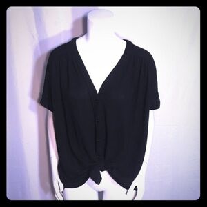 NWT Magnolia black button down knot top